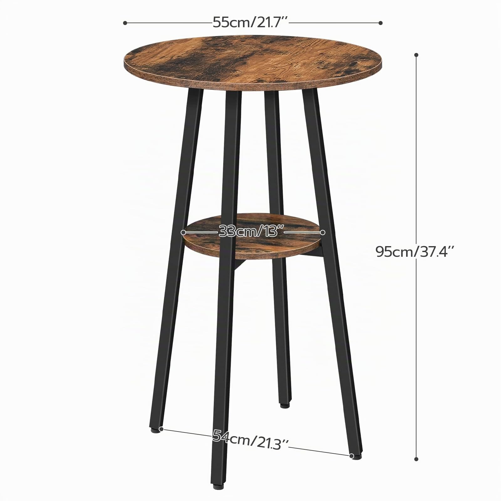 HOOBRO Mesa de Bar Redonda, Mesa de Bar Informal, Pequeña Mesa Alta para Uso Doméstico, Mesa Alta de Dos Alturas, Sencilla y Versátil, Salón, Bar, Marrón Rústico y Negro EBF55BT01