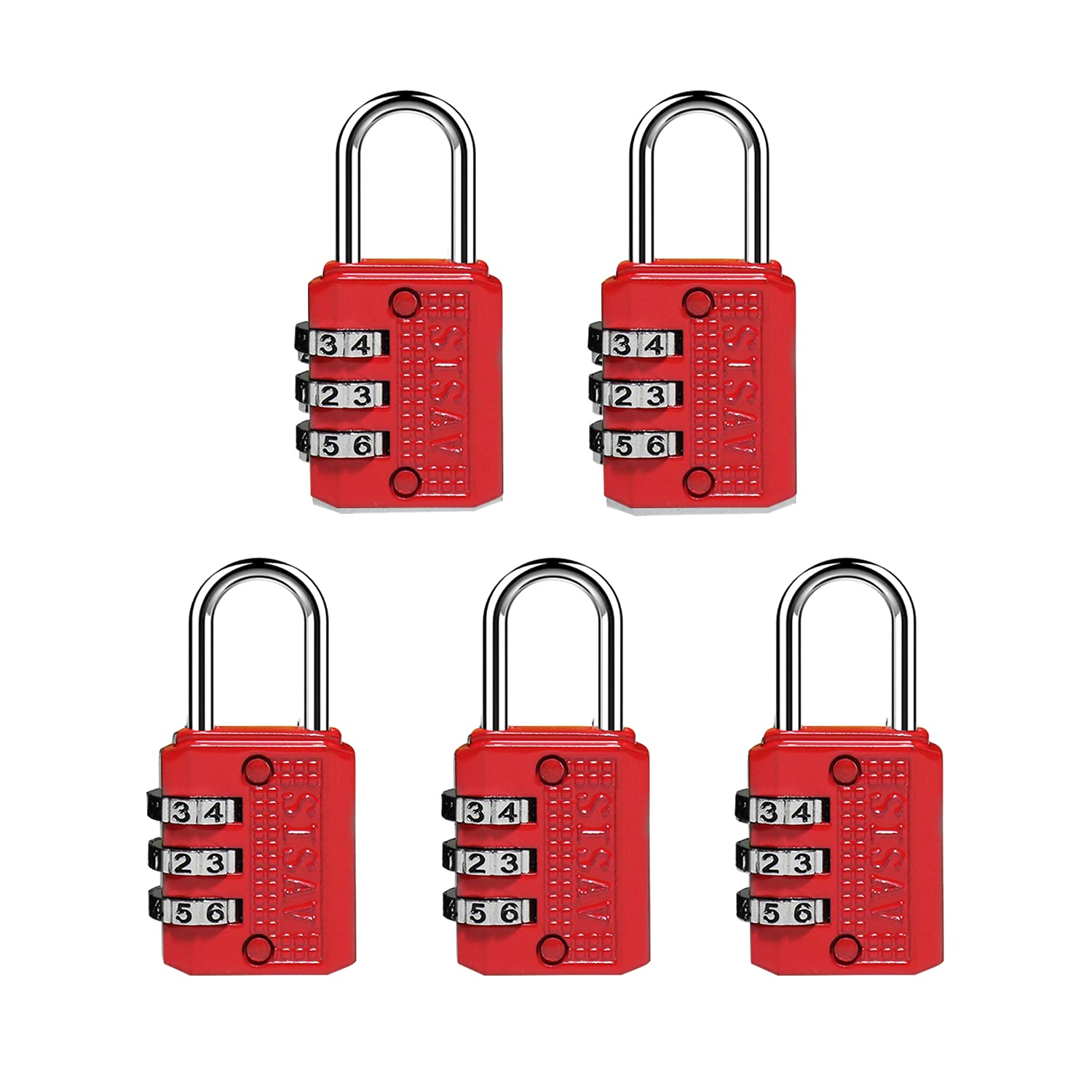 Sisav Red 3 Digit Combination Lock,Gym Padlock,Outdoor Padlock,Suitable For School Lockers,Tool Boxes,Travel Backpack,Hasp( 5Pack)