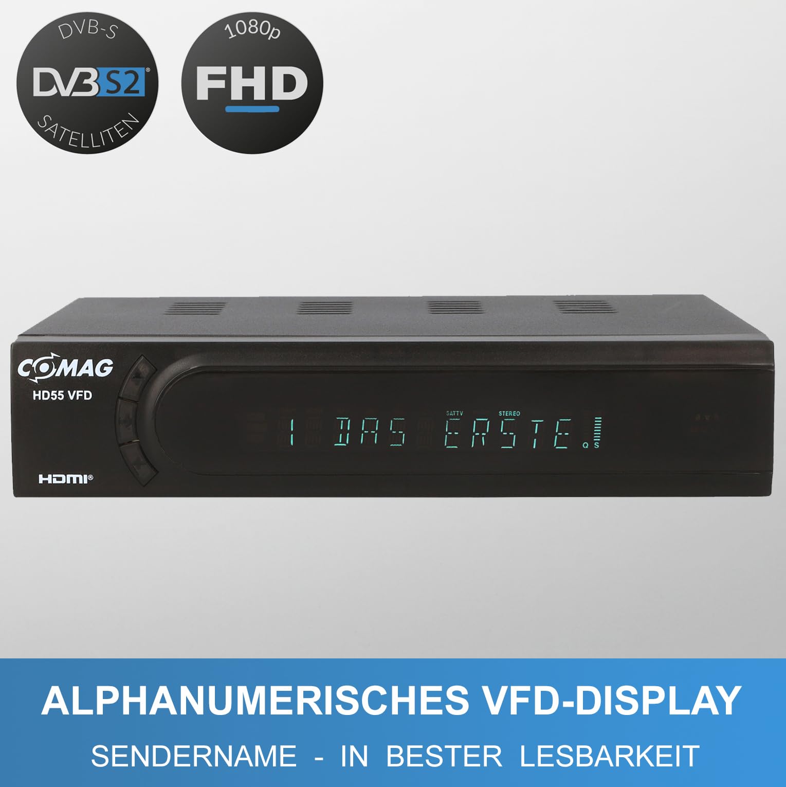 Comag HD 55 VFD Sat- Receiver Full HD 1080p, HDMI & SCART, Unicable Unterstützung, VFD Display, vorinstallierter Satelliten Receiver Astra/Hotbird