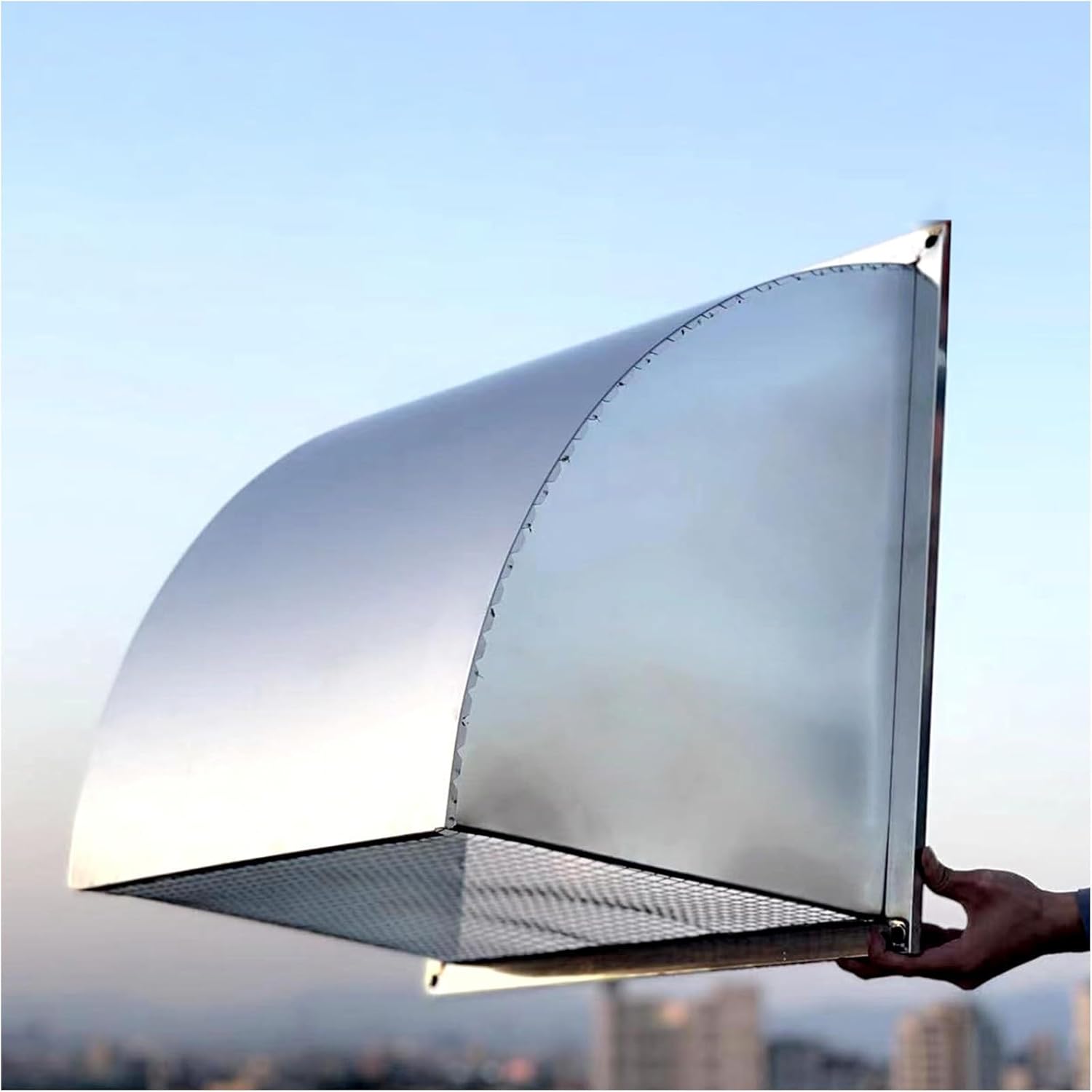 Square Stainless Steel Range Hood Exterior Wall Wind And Rain Shield Exhaust Vent 201 Stainless Steel Grid Ventilation Kitchen Bathroom(14inch,With barbed wire)