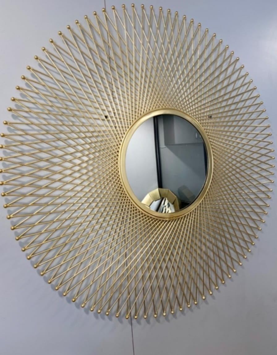 KOTHARI Decor Designed Metal Round Wall Mirror (Golden) Pack of 1