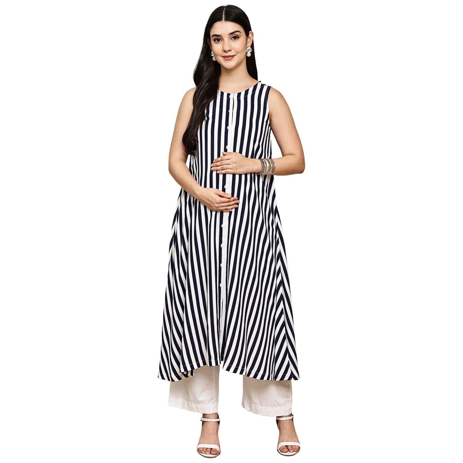 secret wish Striped Rayon Maternity Kurta with Trouser/Pregnancy Suit Set/Feeding Ethnic Wear/ 3/4 Sleeves, Comfortable Fit-picture-22