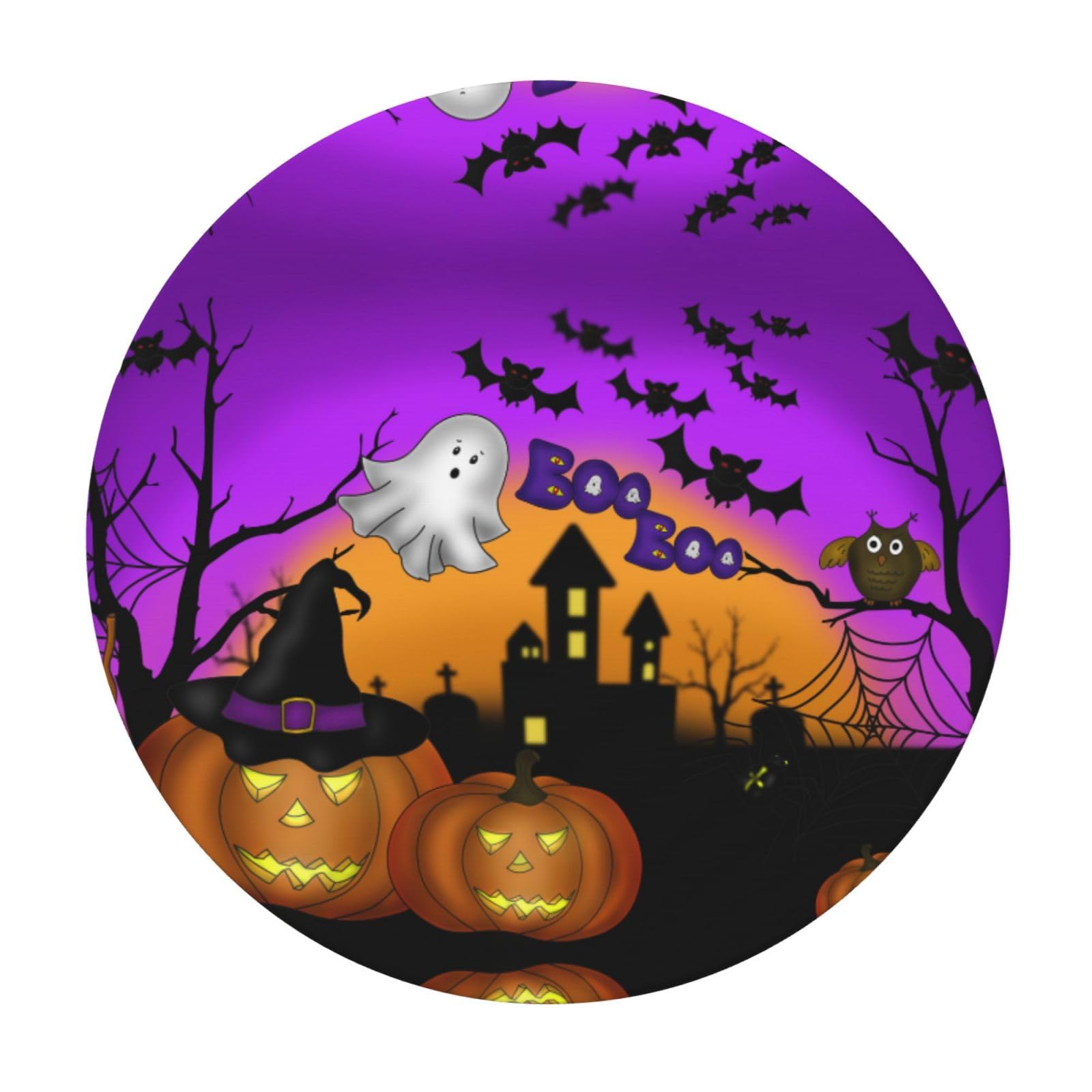 cfpolar Halloween Scary Night Pumpkin Ghost Round Fitted Tablecloth with Elastic Edge, Waterproof Wipeable Round Table Cover Cloth for Indoor Outdoor Party Dinner Fits Diameter 45-50 Inch Round Table
