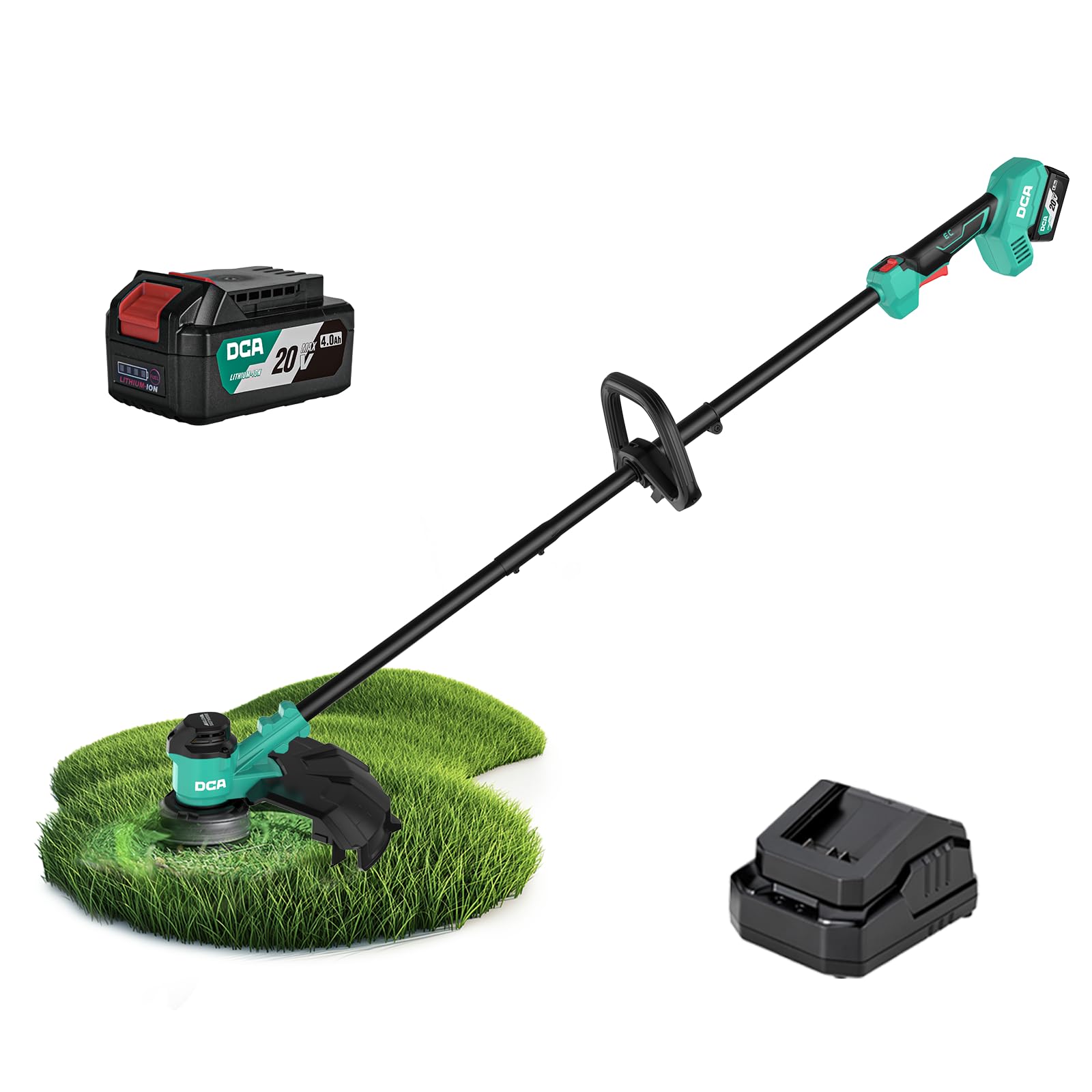 DCA Taille-Bordures sans Fil 20V, 2-en-1, Largeur de Coupe 35 cm et Vitesse 6000 RPM, Batterie 4,0 Ah, Chargeur pour travaux de Jardin et d'extérieur, ADST20141