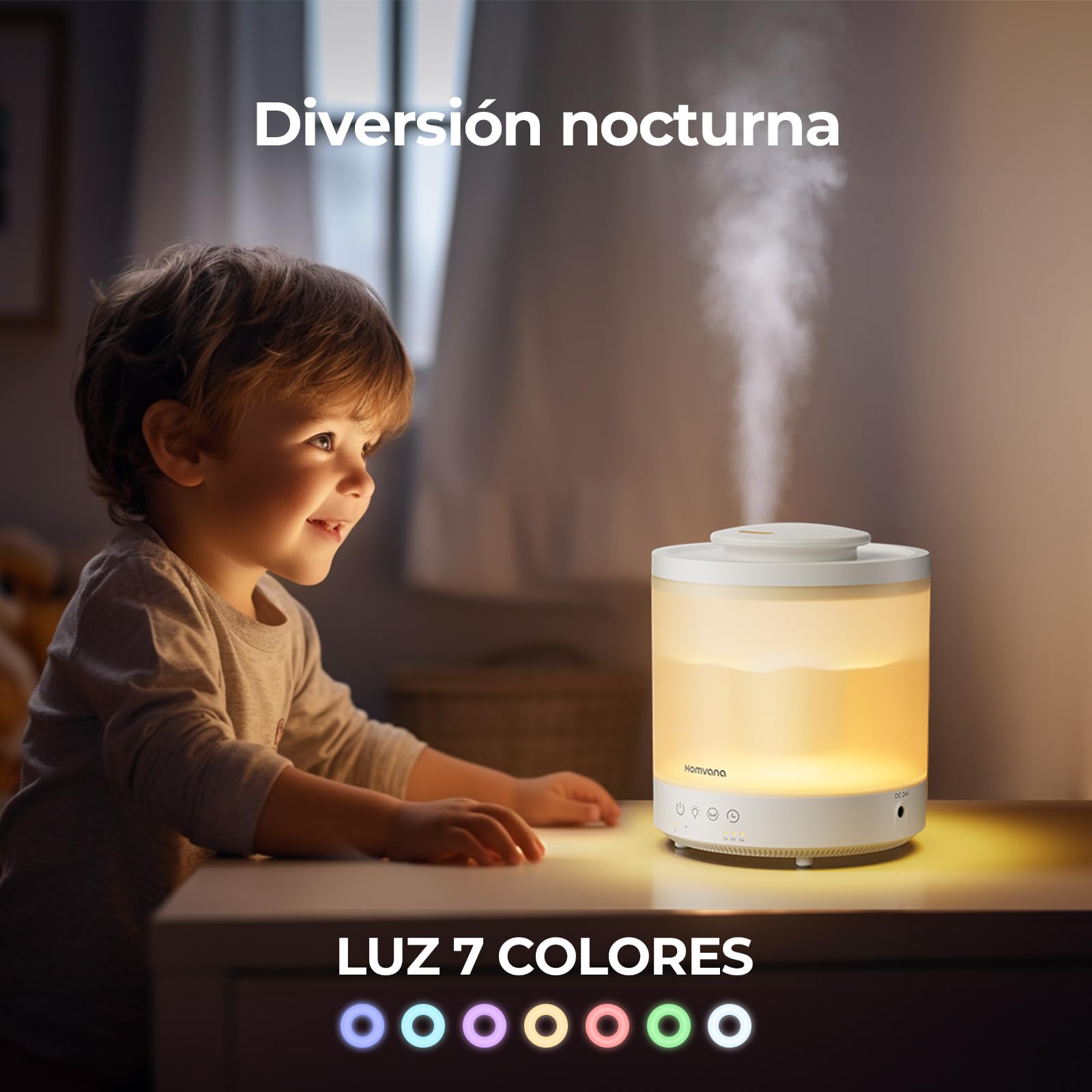 Homvana Humidificador Bebes mocos y tos and Difusor Aceites Esenciales Aromas, 1.5L Hasta de Para Dormitorio, Top-Fill Humidifier Plantas Ultrasonico, Difusor Aromatizador, Humidificadores Habitacion