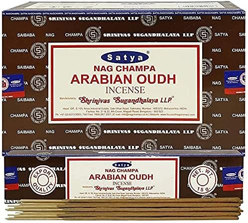 Nag Champa Arabian Oudh Incense Sticks Meditation and Enlightenment-Worship Temple 12 Packs x 15 grm (180 grm)