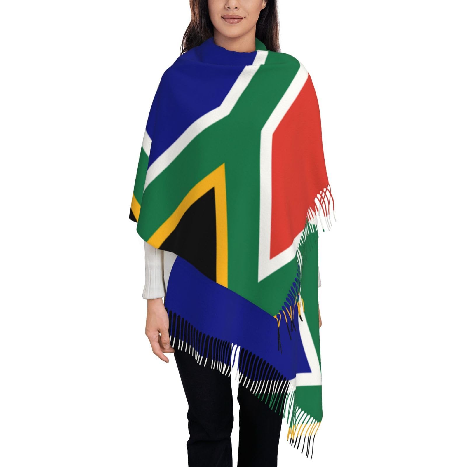 Chabu Unisex Black South African Flag Women Tassel Scarf Warm Shawl Long Winter Wrapped Fashion Lightweight Soft For Ladies Gifts