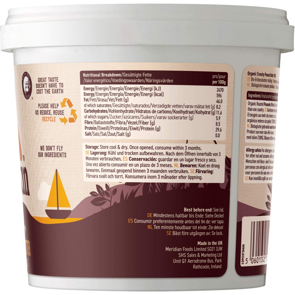 Meridian Natürliche Erdnussbutter aus biologischem Anbau, 1000 g, 6 Stück