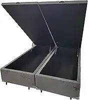Cama Box QUEEN SIZE com Bau Pistão a gás cinza suede Bipartido - 158x198x27