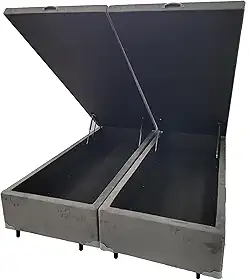 Cama Box QUEEN SIZE com Bau Pistão a gás cinza suede Bipartido - 158x198x27