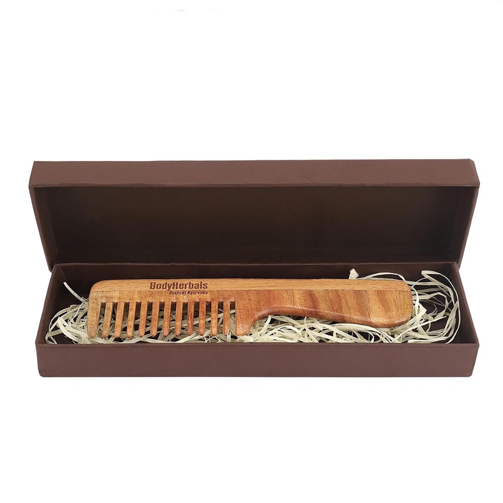 BodyHerbals Dressing Comb, Handle Rake comb, 100% Neem Wood, Hand Made with Design in Gift box (Cream)-image-7