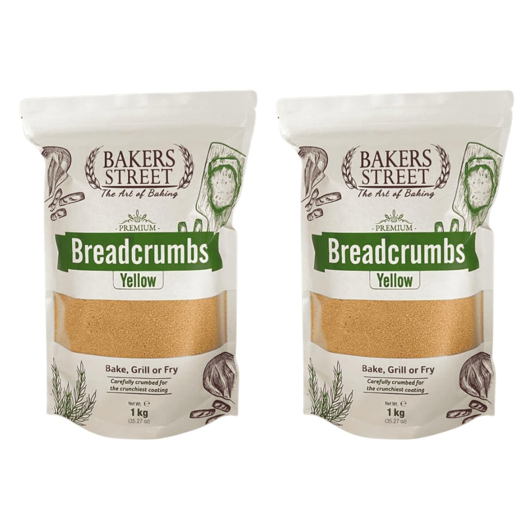 Bakers Street Yellow Bread Crumbs 2X1kg Packets - (2kg) Ideal for Coating Fish, Poultry, Meat, and Vegetables - Perfect for Sprinkling Over Baked or Grilled Dishes for a Crunchy Topping