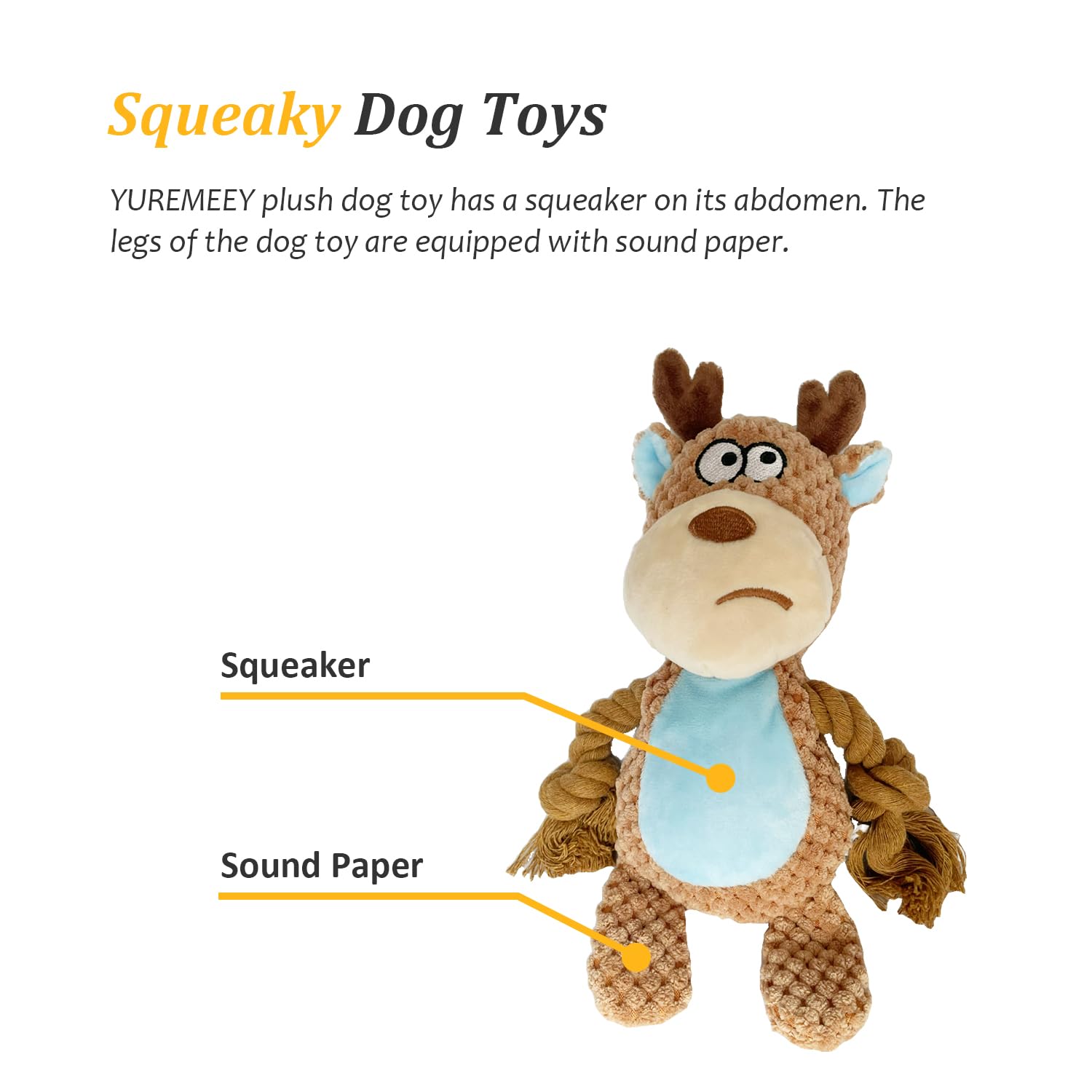 YUREMEEY Soft Plush Interactive Squeaky Toy - Fun Chew and Teething Toy for Small Medium Dogs Playing and Training - Duck - Image 3
