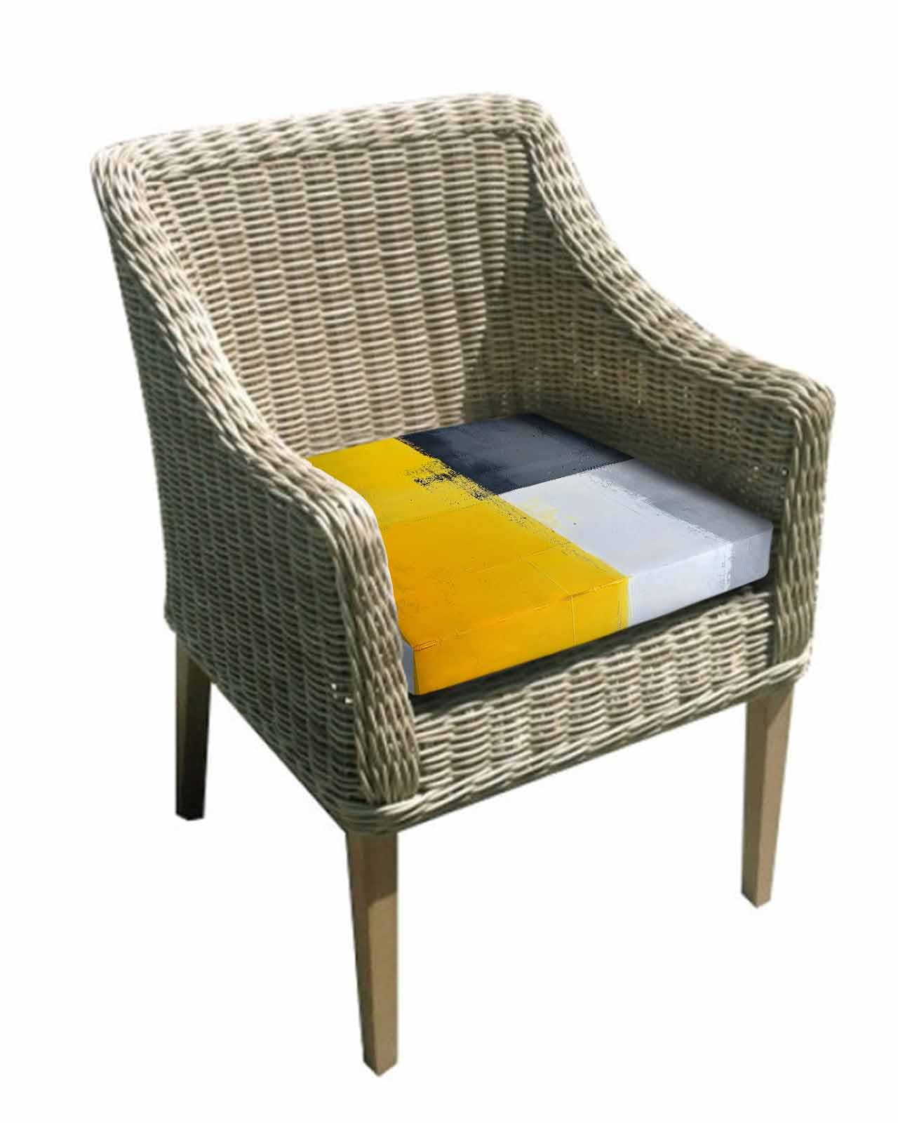 2 Pack Yellow Grey Waterproof Cushion Covers with Ties, Outdoor Patio Chaise Lounge Chair Seat Cushion Slip Covers Replacement(Only Cover) Oil Painting Abstract Artwork 22