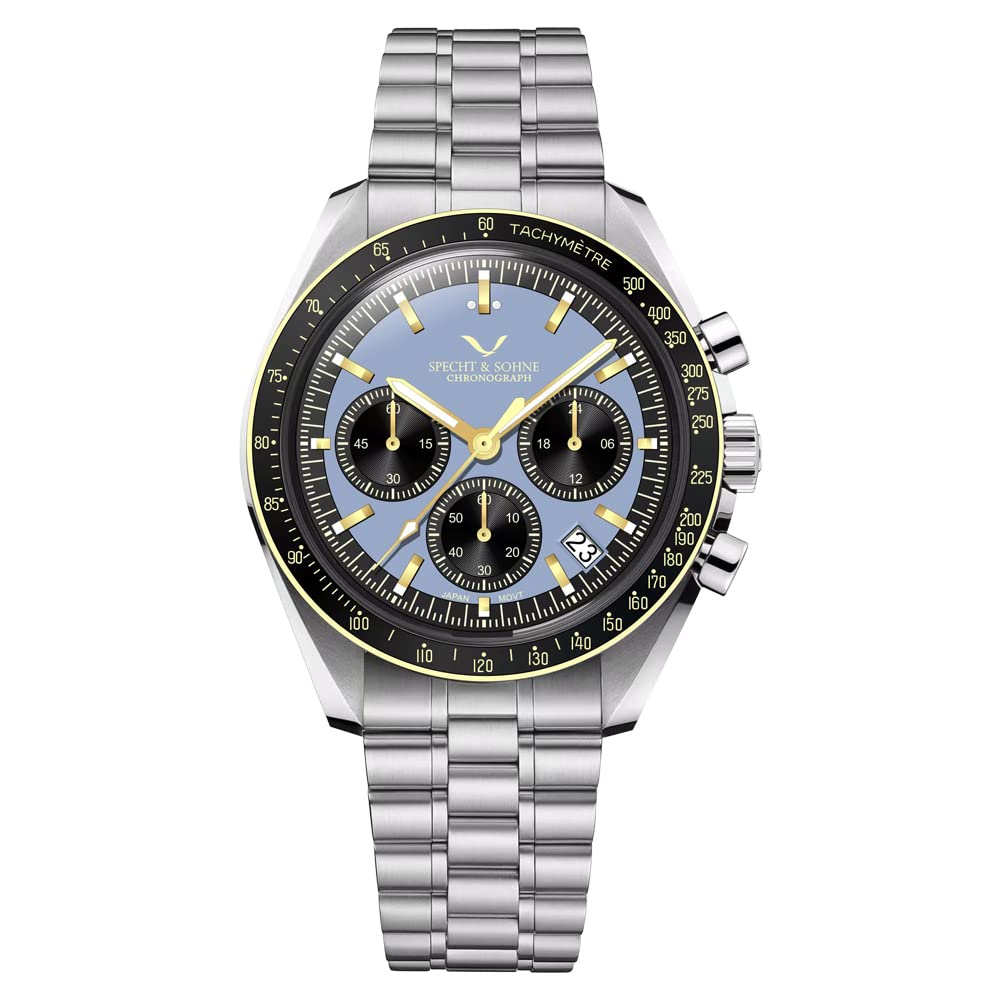 TACTOSpecht&Sohne Moon Wristwatch for Men Japan VK63 Chronograph Quartz Watches Stainless Steel Sapphire Male Sport Watch Waterproof