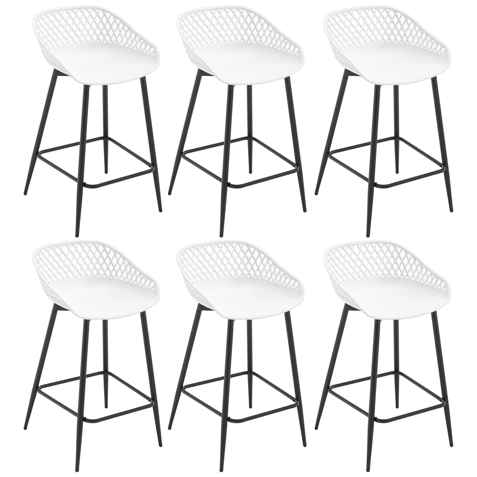 WOLTU Bar Stools Set of 6, Breakfast Barstools with Footrest and Backrest for Kitchen Counter, White