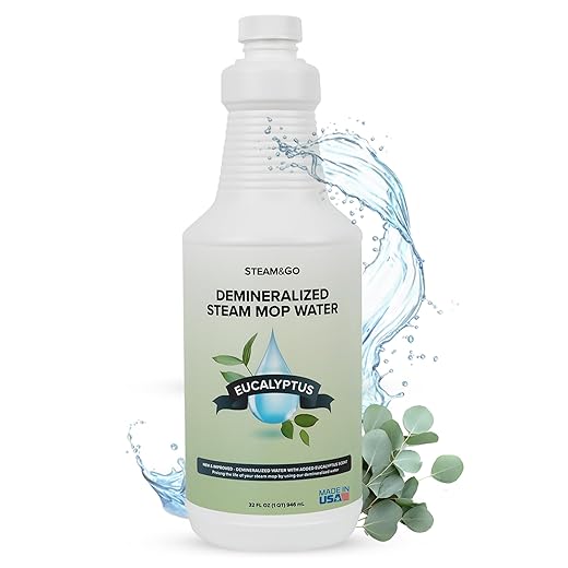 Steam & Go - Demineralized Water for Steam Cleaner, PVC-Free Floor Cleaner Liquid Compatible With Any Steam Mop, Ready-to-Use Multisurface Cleaner, Scented Mop Solution, Eucalyptus Mint, 32 oz
