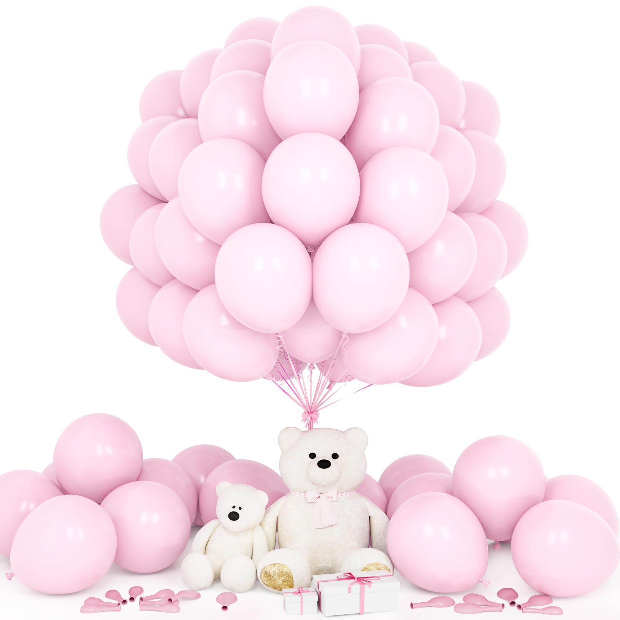 Pastel Pink Balloons, 50Pcs 12 Inch Macaron Baby Pink Latex Balloon Arch Garland Kit Girl Kid Birthday Wedding Anniversary Gender Reveal Engagement Baby Shower Baptism Christening Party Deco