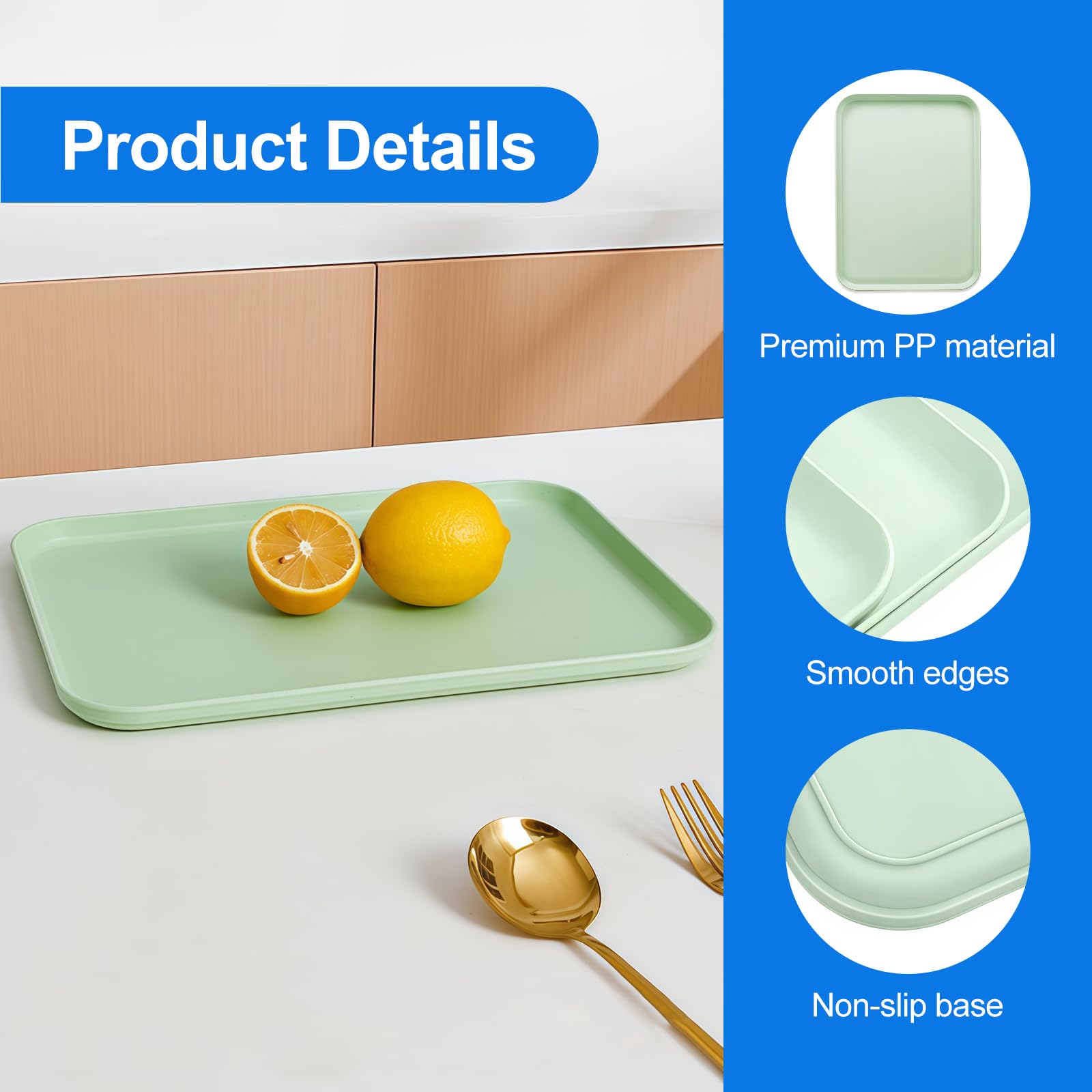 3 PièCes Plateau Service Plastique Rectangulaire Plateau Carré De Couleur Unie 3 PièCes Plateau Service Plastique 3 PièCes Rectangle Plateau Pour Cuisine Salle Manger Café 29 X 21 Cm (Rose Gris Vert