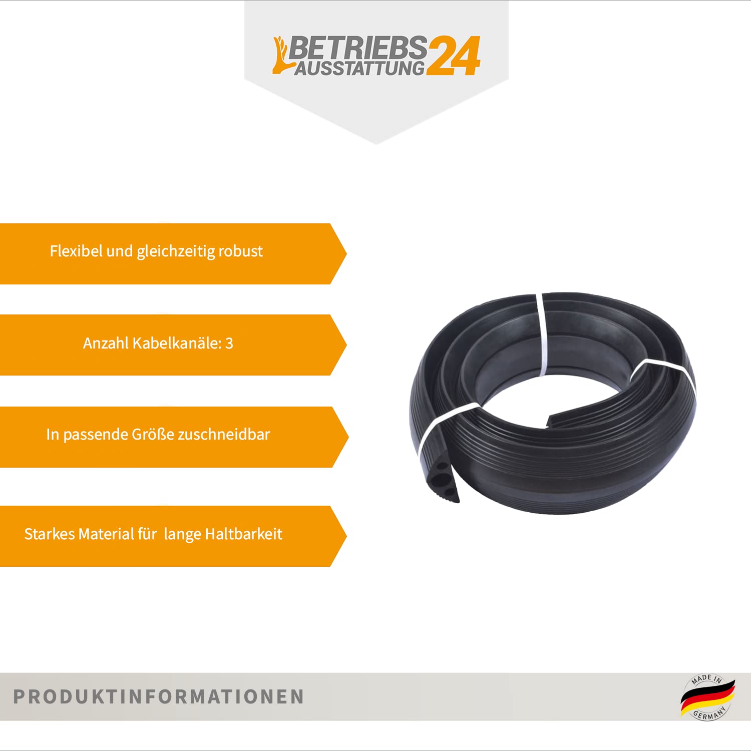 Flexible Kabelbrücke mit 3 Kabelkanälen - BxHxT: 16x5x400 cm - Zuschneitbar - Kabelkanal: 2 x 20 mm Ø 1 x 40 mm Ø - Material: Robustes Gummi - Schwarz - Kabelschutz