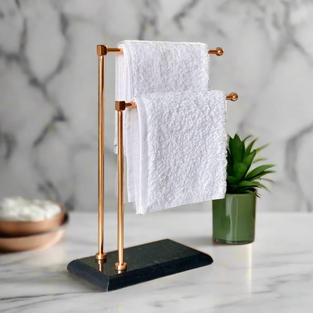 MASON HOME Melrose Hand Towel Stand - Black & Rose Gold 1pc |Heavy Marble Base | Easy to Use | Bathroom - Kitchen - Bedroom - Washbasin | Towel - Kitchen Roll - Paper Towel | Décor | Organizer | Stand