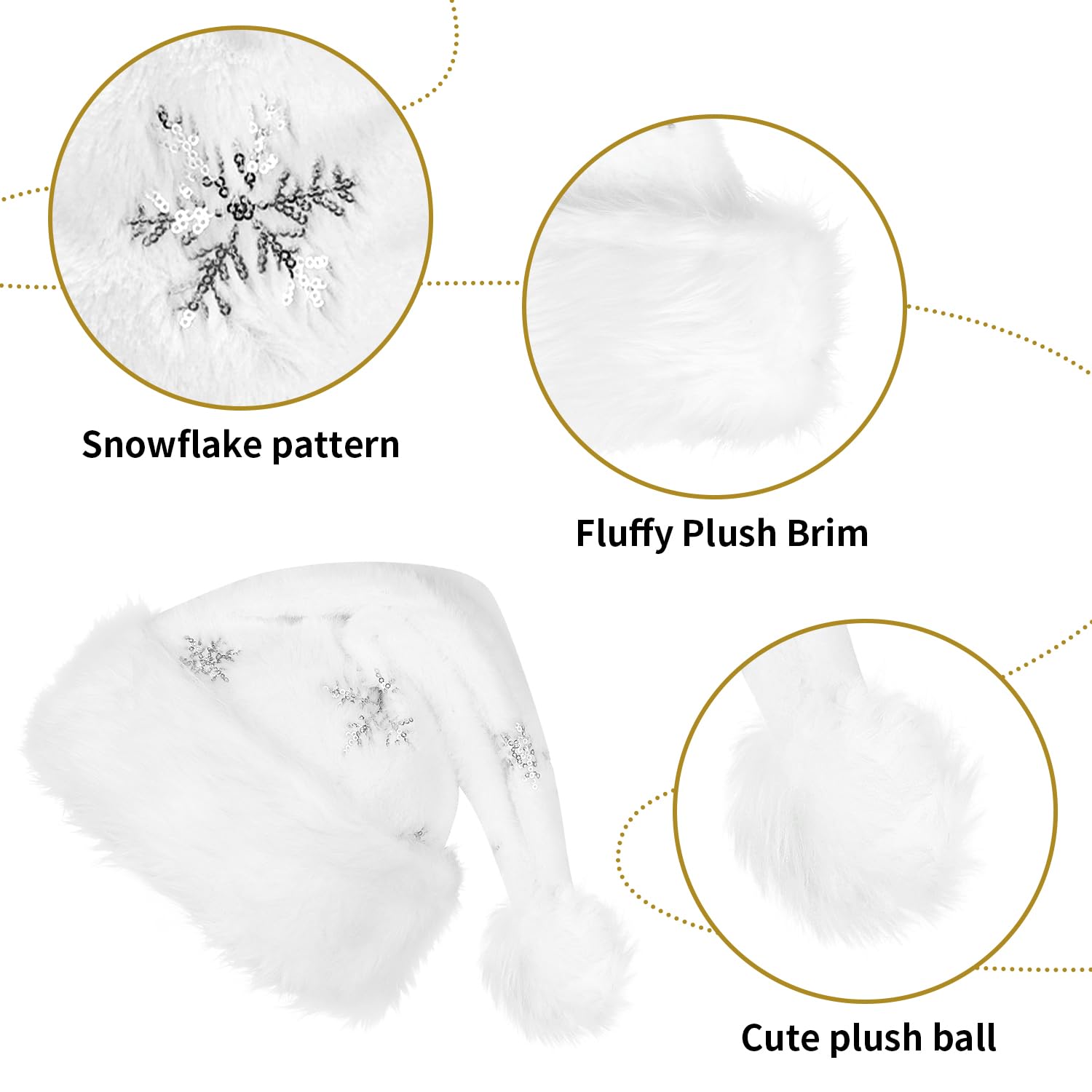 ZALAON White Christmas Hat, White Plush Santa Hat with Snowflake for Kids Adults Cosplay Fancy Dress Xmas Parties - Image 4