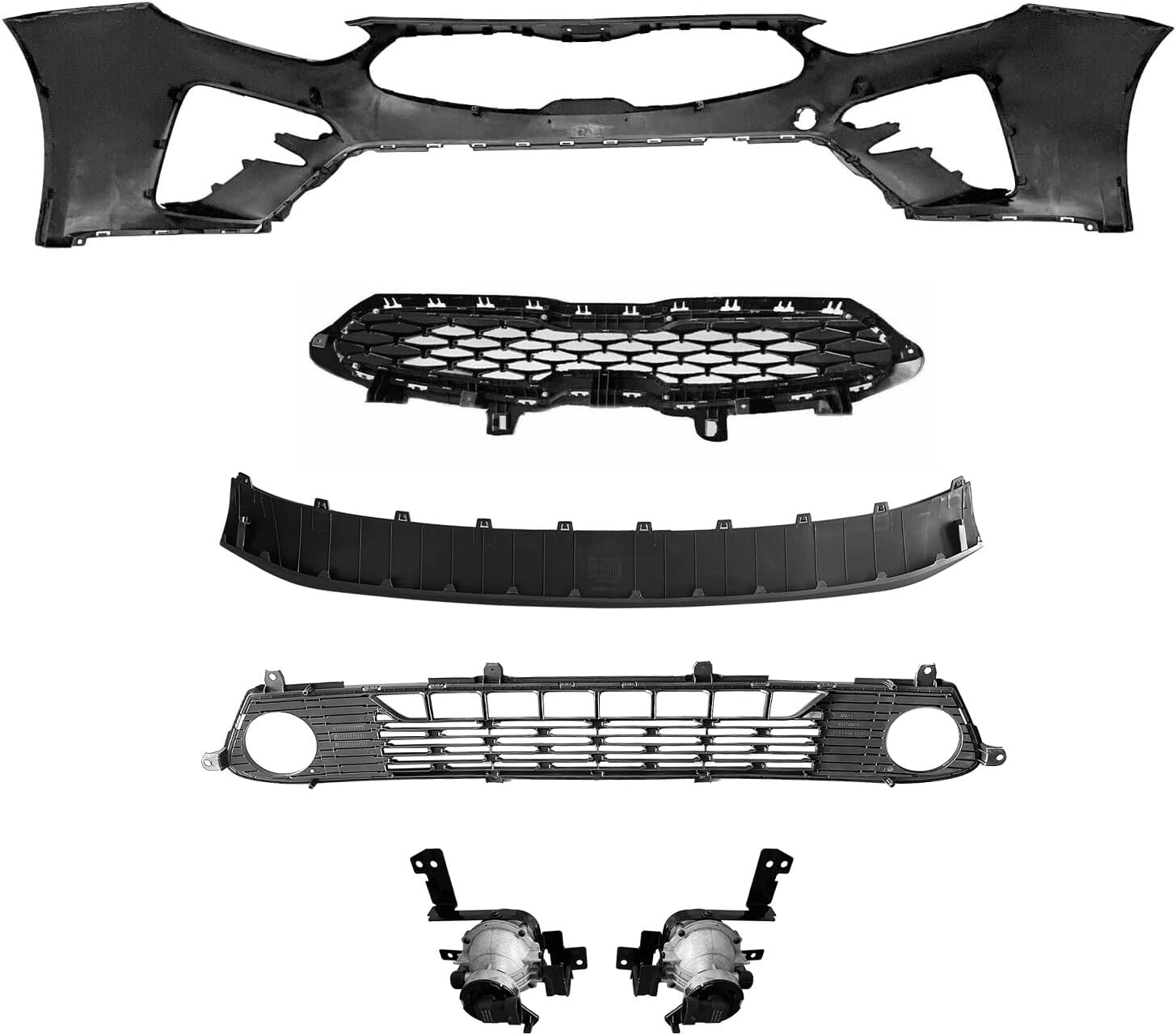 Forte Front Bumper Cover Kit Compatible with 2019 2020 2021 Kia Forte l, LX, EX, GT, FE - Front Bumper Full Body Kit w/Upper Grille Lower Grill & Fog Lights & Turn Signal Lights
