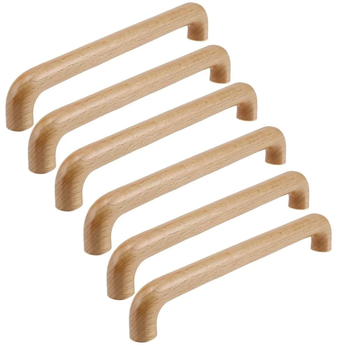 HDJNal 6PCS Natural Wooden Knobs Cabinet Cupboard Door Drawer Dresser Hole Distance 160mm Pull Wood Handles for Dresser Drawer Wardrobe