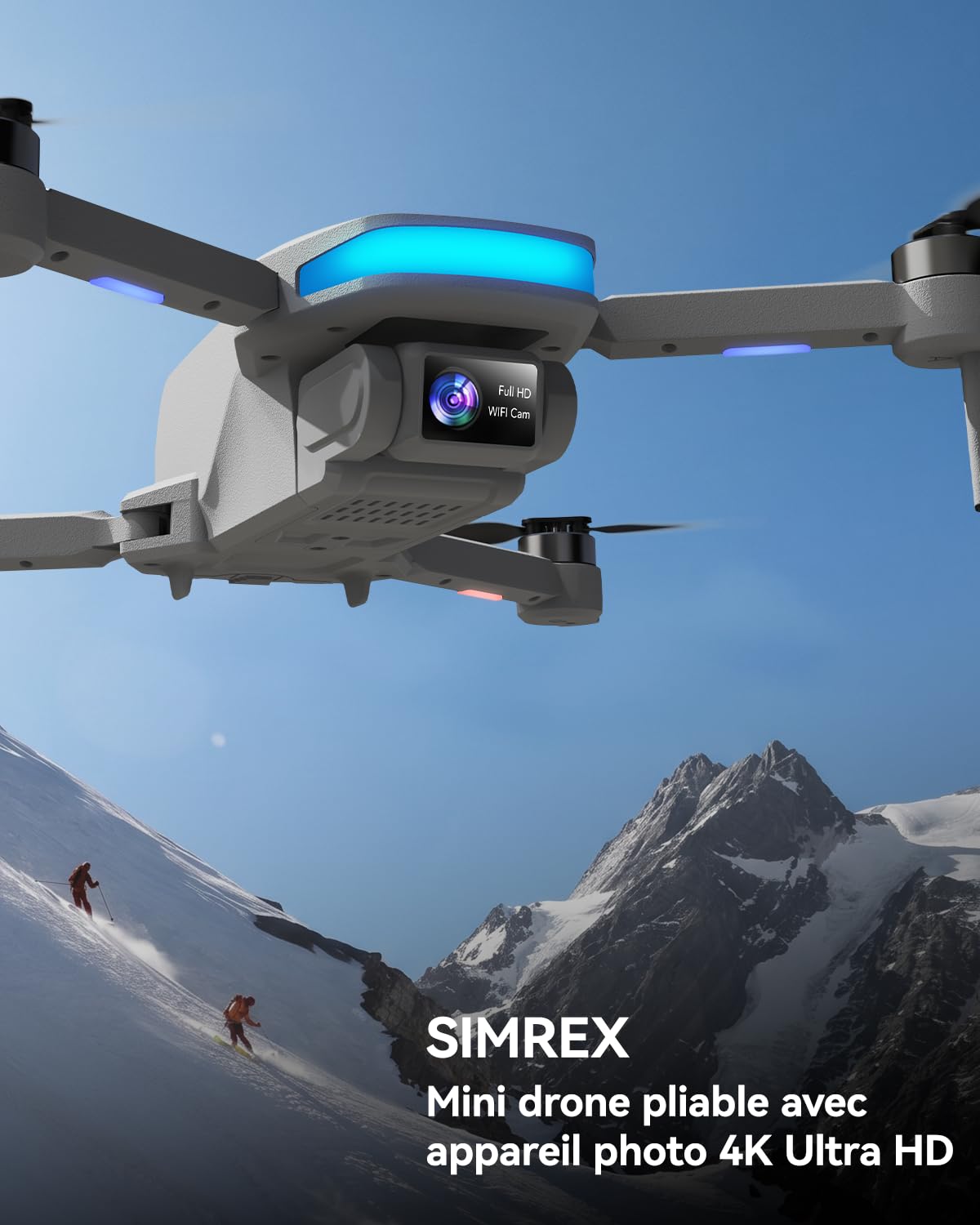 SIMREX Drone avec caméra 4K pour enfants et adultes (gris)