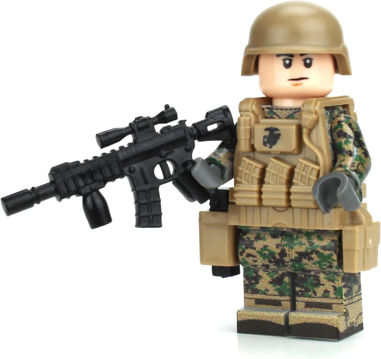 Battle Brick Marine Corps Infantry Woodland MARPAT Custom Minifigure | Genuine Military Minifig Camo | 1.6 Inches Tall | Great Gift for Ages 8+ to Adult AFOL