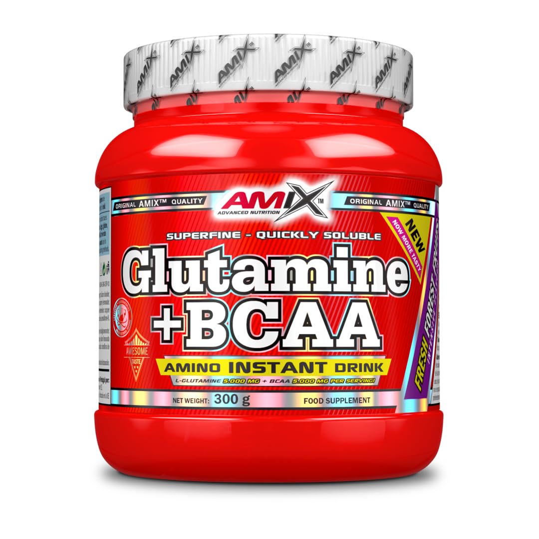 AMIX BCAA Glutamina - Réduit le Catabolisme Musculaire et Facilite la Récupération Post-formation - Idéale pour les Athlètes - Fruits de la Forêt - 300 gr