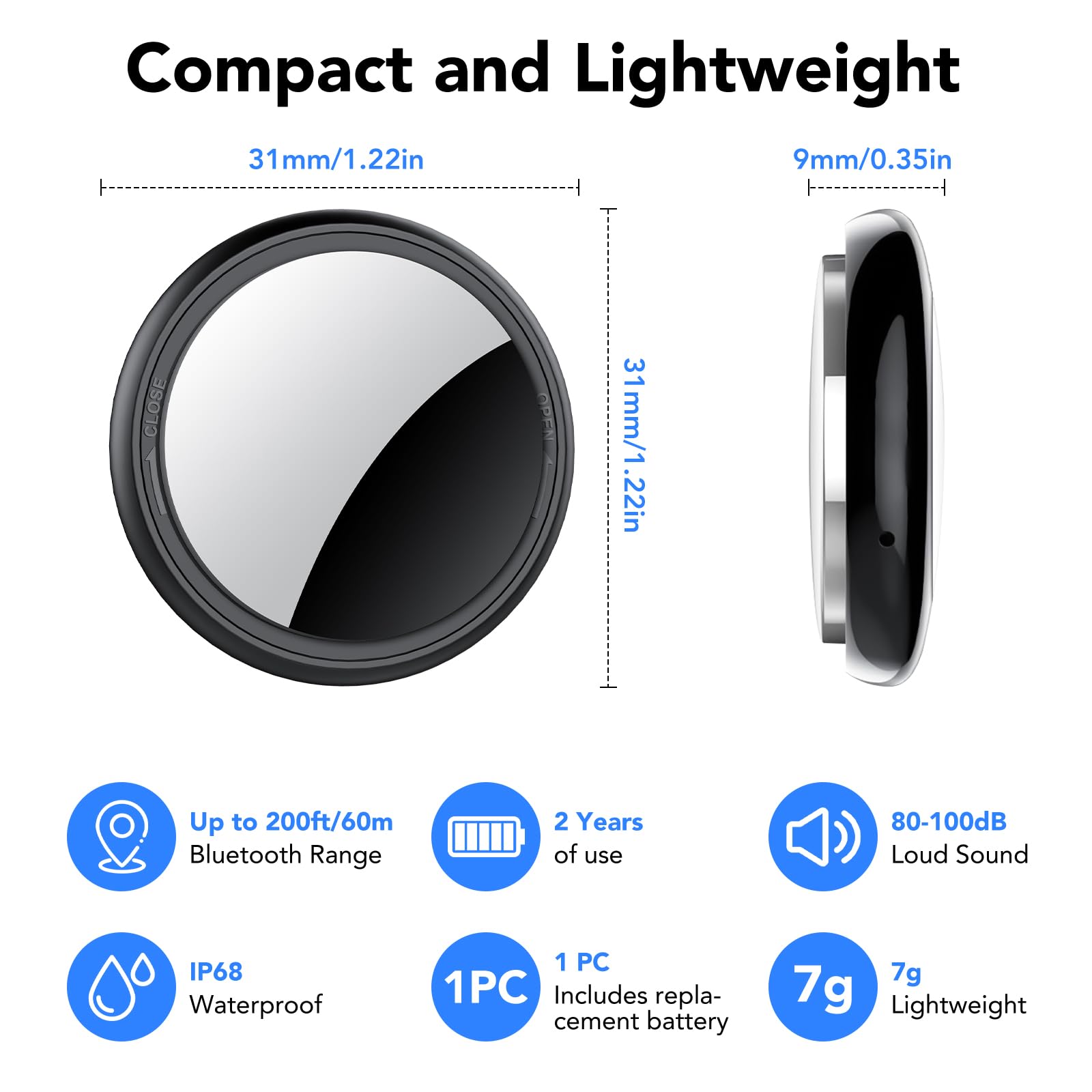 Buscador de Objetos Bluetooth 4 Piezas, Air Tracker Tag Compatible con Apple Buscar(Sólo iOS), Localizador para Llaves, Cartera, Equipaje, Mochila, IP68 Impermeable