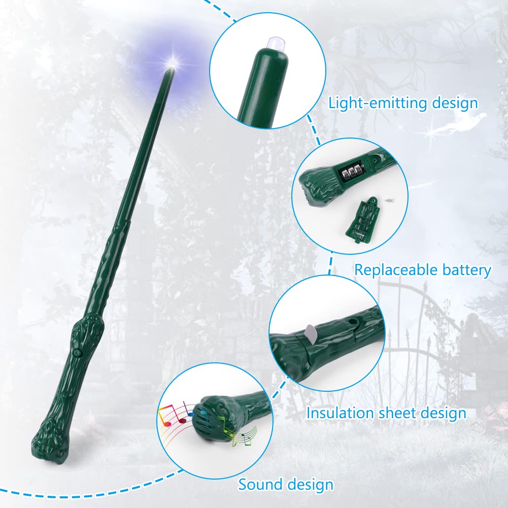 Aomig Bacchetta Magic, Mago Bacchetta con Luce e Suono,Bacchetta Magica in Plastica Magic Giocattolo per Bambini, Cosplay Props Costume da Festa Accessorio, Singolo (Verde)