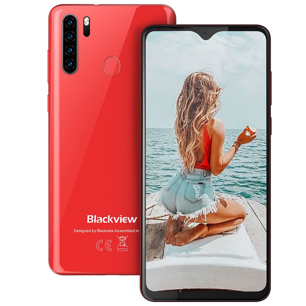 Blackview4G Mobile Phone, A80 Plus Smartphone SIM Free Android 10 Phone with 4680mAh Big Battery, 4GB RAM+64GB ROM, Quad Rear Camera, 6.49 inches Waterdrop Full-Screen, Fingerprint, Face ID - Red