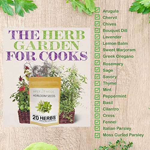 Apexmode 20 Culinary Herb Seeds For Planting, Heirloom Non Gmo 5500+ Herb Seeds Plant In Soil Or Hydroponic Indoor Or Outdoor Herbs Garden: Peppermint, Lemon Balm, Basil, Arugula, Parsley And More #TOP1
