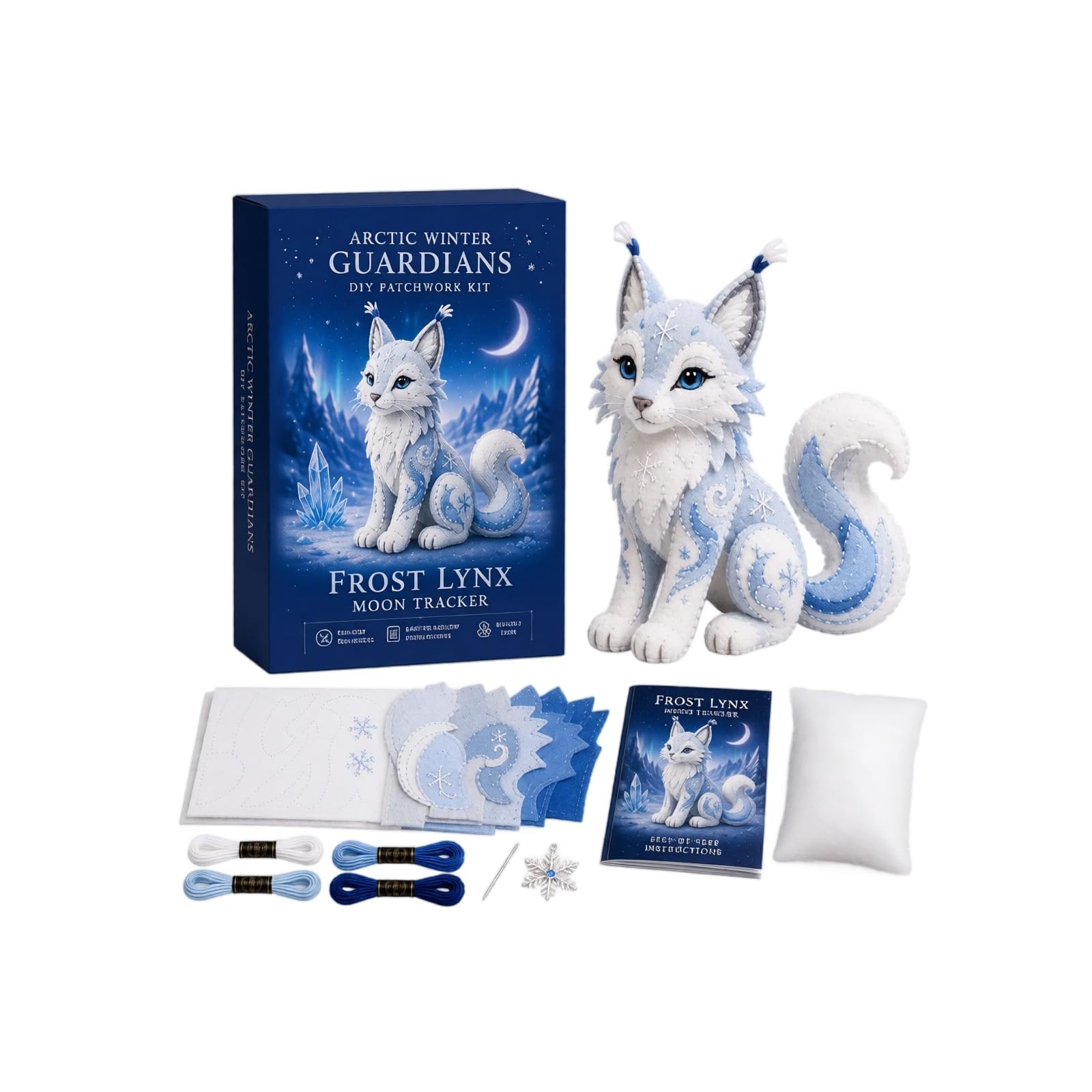 Arctic Winter Guardians DIY Patchwork Kit, Felt Animal Sewing Kit for Beginners, 3D Stuffed Animals Mythical Creature, Pre-Cut Handmade Craft Kit for Home Decor & Creative Gift (#O)