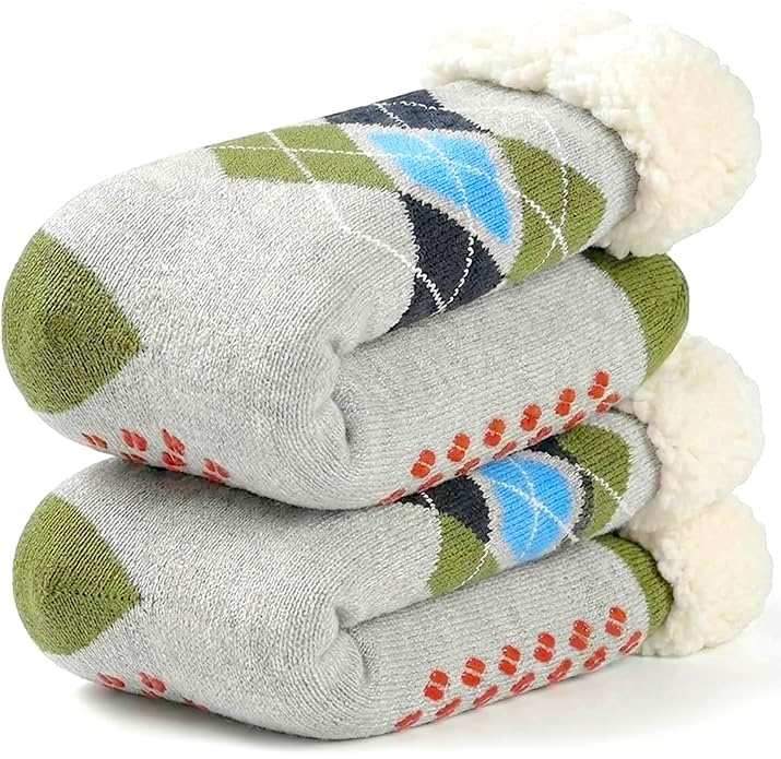 Towelogy Mens Fluffy Slipper Socks with Grippers 4.7 TOG Ultra Warm Thermal Socks Non Slip Thick & Cosy Festive Christmas Socks UK Size 6-11 (Grey)