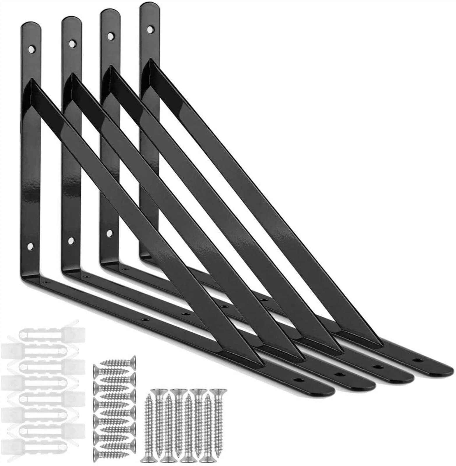 Support de trépied noir 250*160mm RJJ pour étagère murale et bibliothèque - Lot de 4