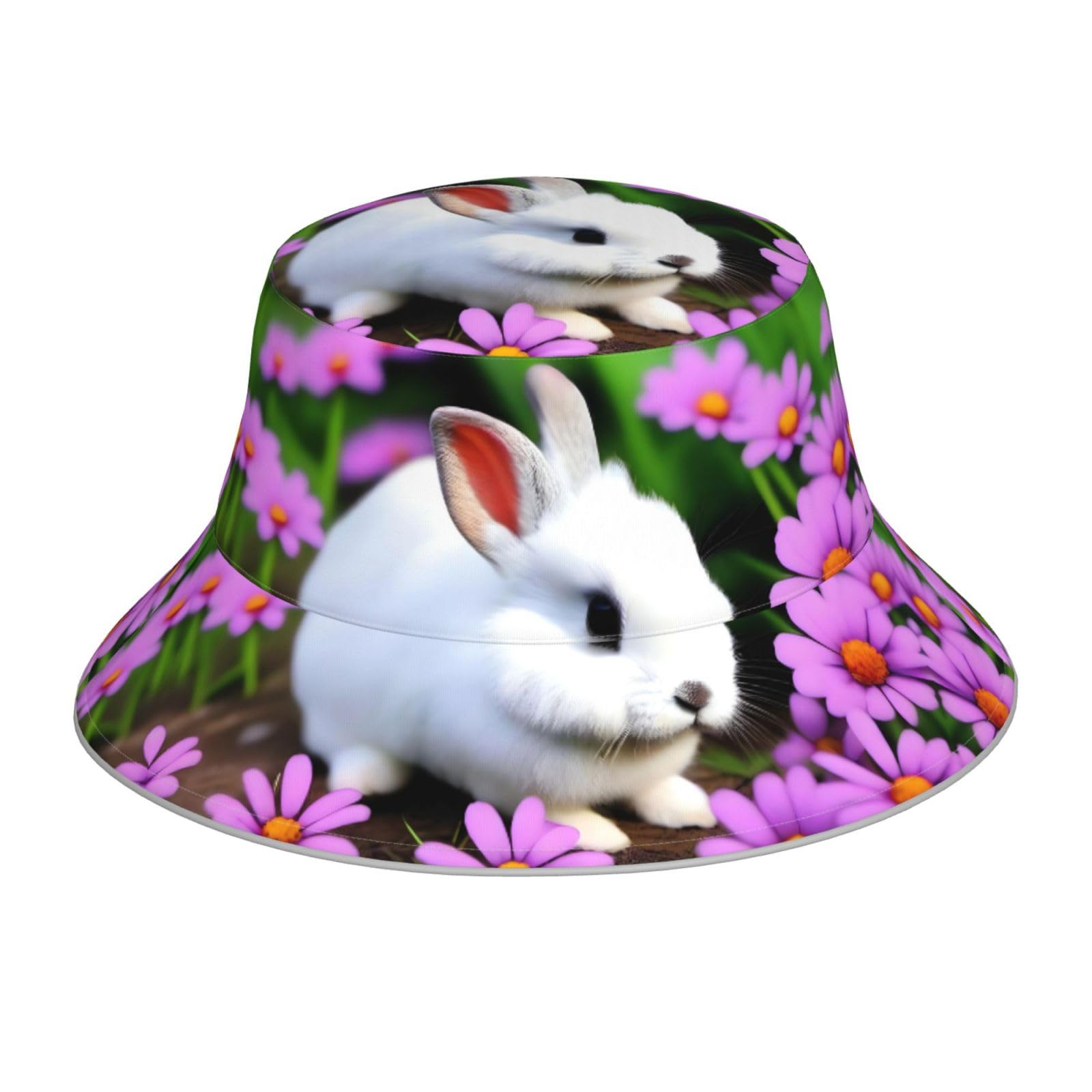 Poezjzw Unisex Black Bunny In Flower Bucket Hat Suitable For Gardening, Beach, Camping Fishing And Other Outdoor Activities One Size