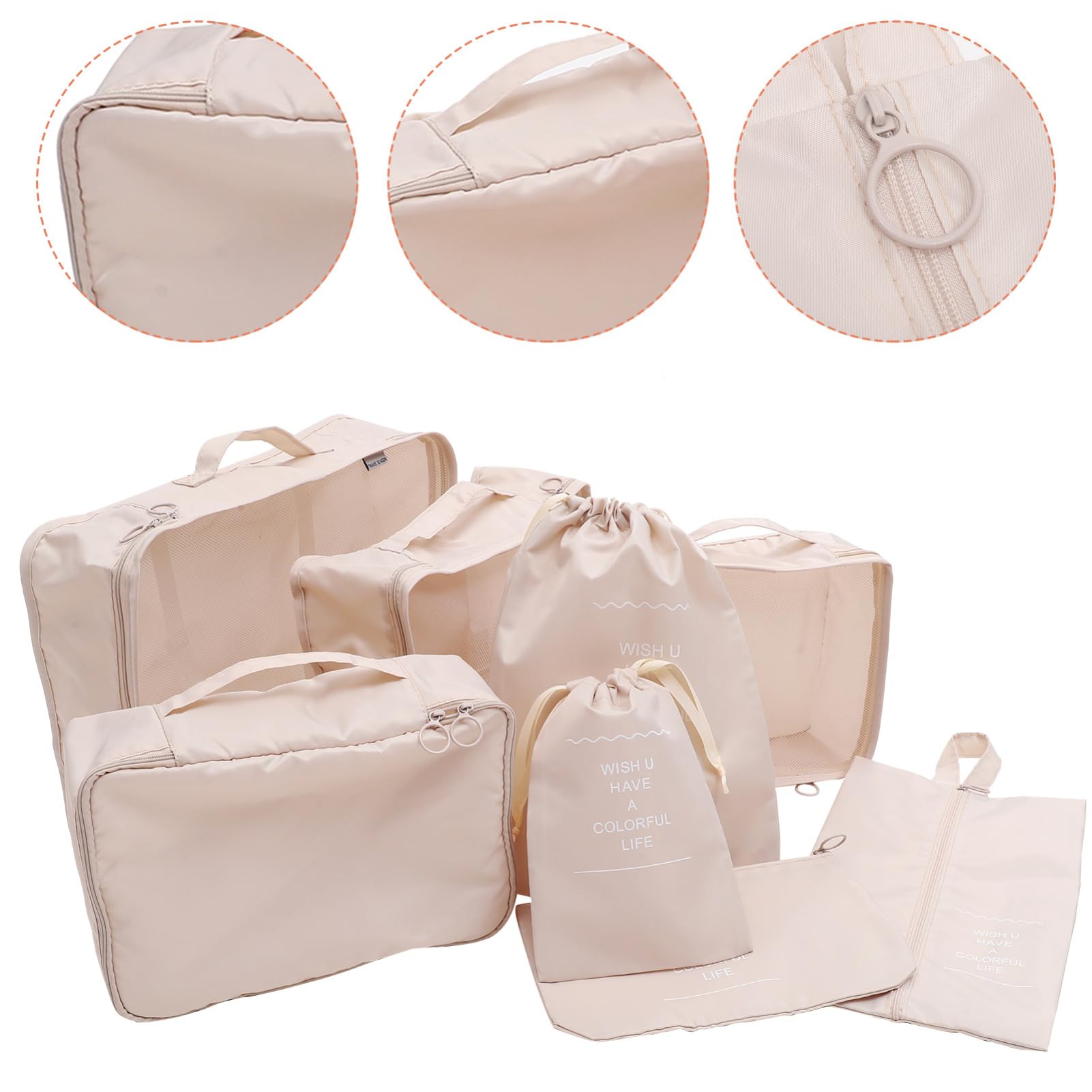 Organisateurs de Voyage 8 Pièces en Polyester Beige pour Bagages