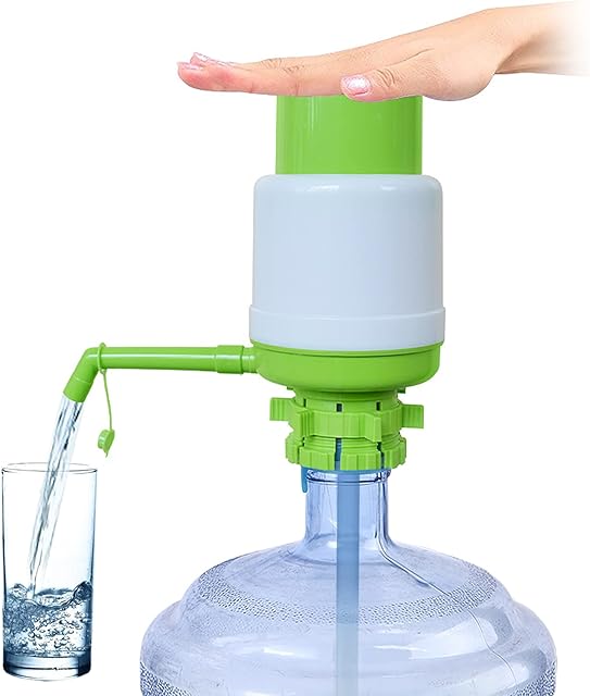 Puoiknuti 5 Gallon Hand Press Water Dispenser Tap Outdoor Drinking Water Bottle Pump, Portable Chillers Fountain Manual Water Bottle Pump, 2-6 Gal Thicken Bottled Water Filters Pump, Green