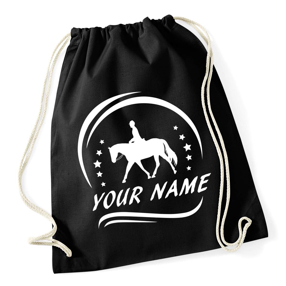 Hippowarehouse PERSONALISED Horse Riding Your Name Here Drawstring Cotton School Gym Kid Bag Sack 37cm x 46cm, 12 litres