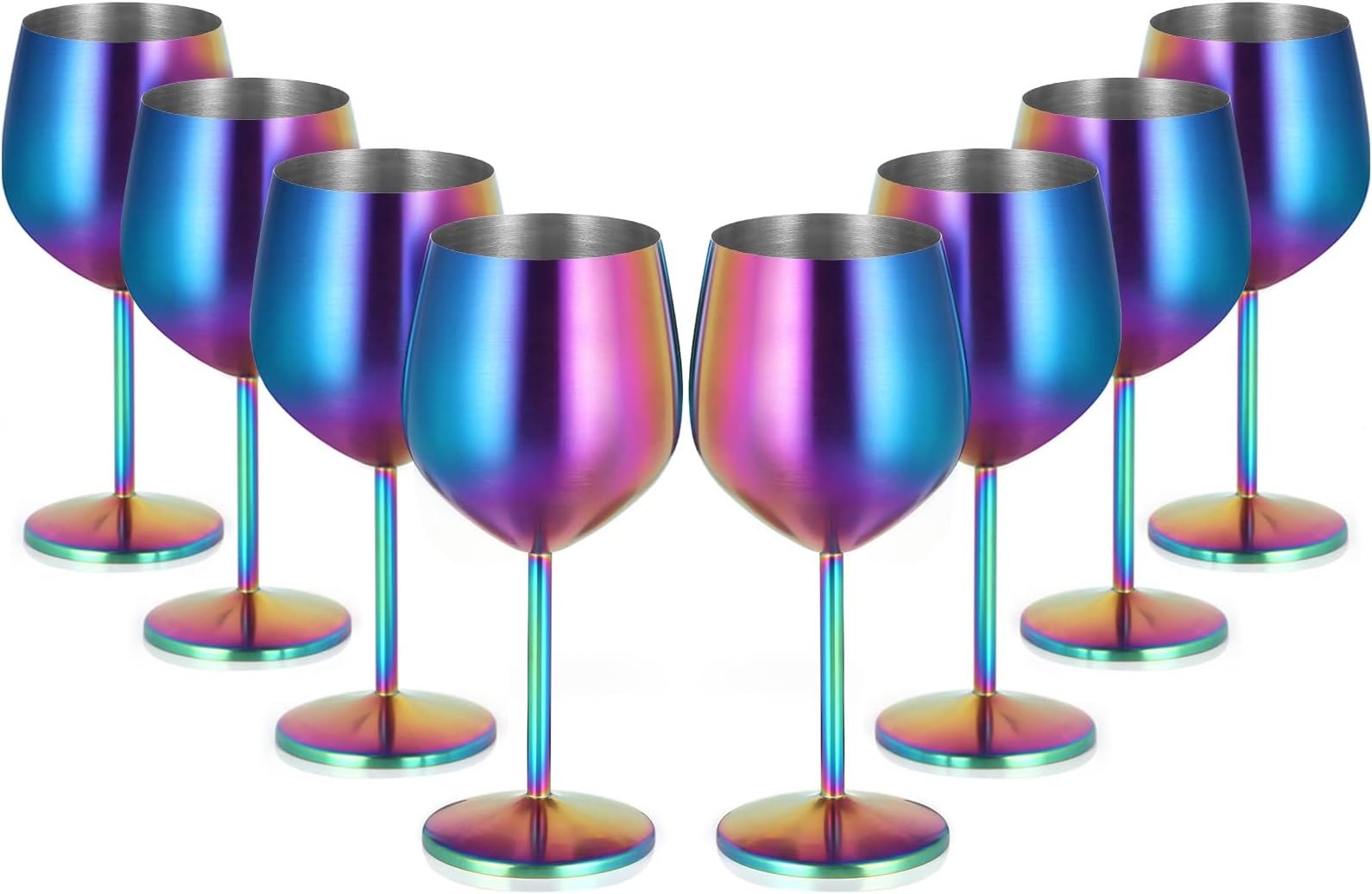 Lifecapido Stainless Steel Wine Glasses Set of 8, 18oz Colorful Stainless Steel Wine Goblets, Stemmed Metal Wine Glasses with Cup Brush for Party Office Wedding Anniversary, Great for Red White Wine