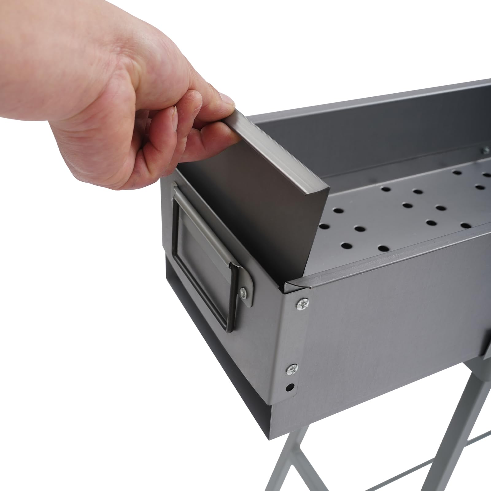 Barbecue a carbonella portatile in metallo con griglia pieghevole | portata 40 kg e sportello d'aria regolabile per campeggio, picnic, giardino | Include maniglia per il trasporto e griglia rimovibile