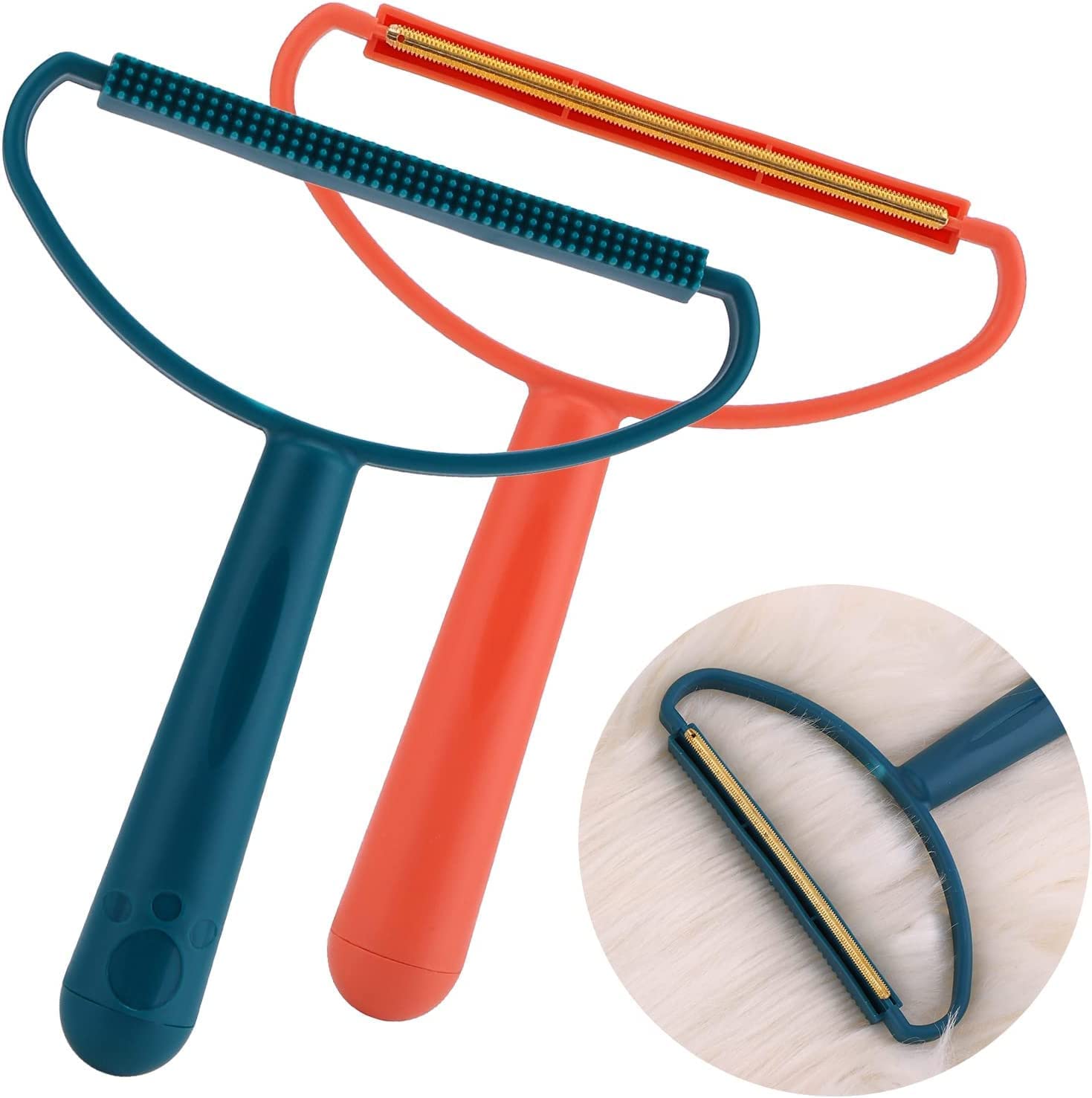 HUBTURE Pack of 2 Portable Lint Removers for Clothes and Pet Hair, Battery-Free Fabric Shaver and Fuzz Remover with Copper Head, Double-Sided for Clothing, Furniture, Couch, Carpet