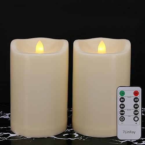 7LinRay 2 Pack 6"X 4" IP44 Waterproof Outdoor Flameless Candles with Remote&Timer, Long-Lasting Battery Operated Flickering LED Plastic Pillar
