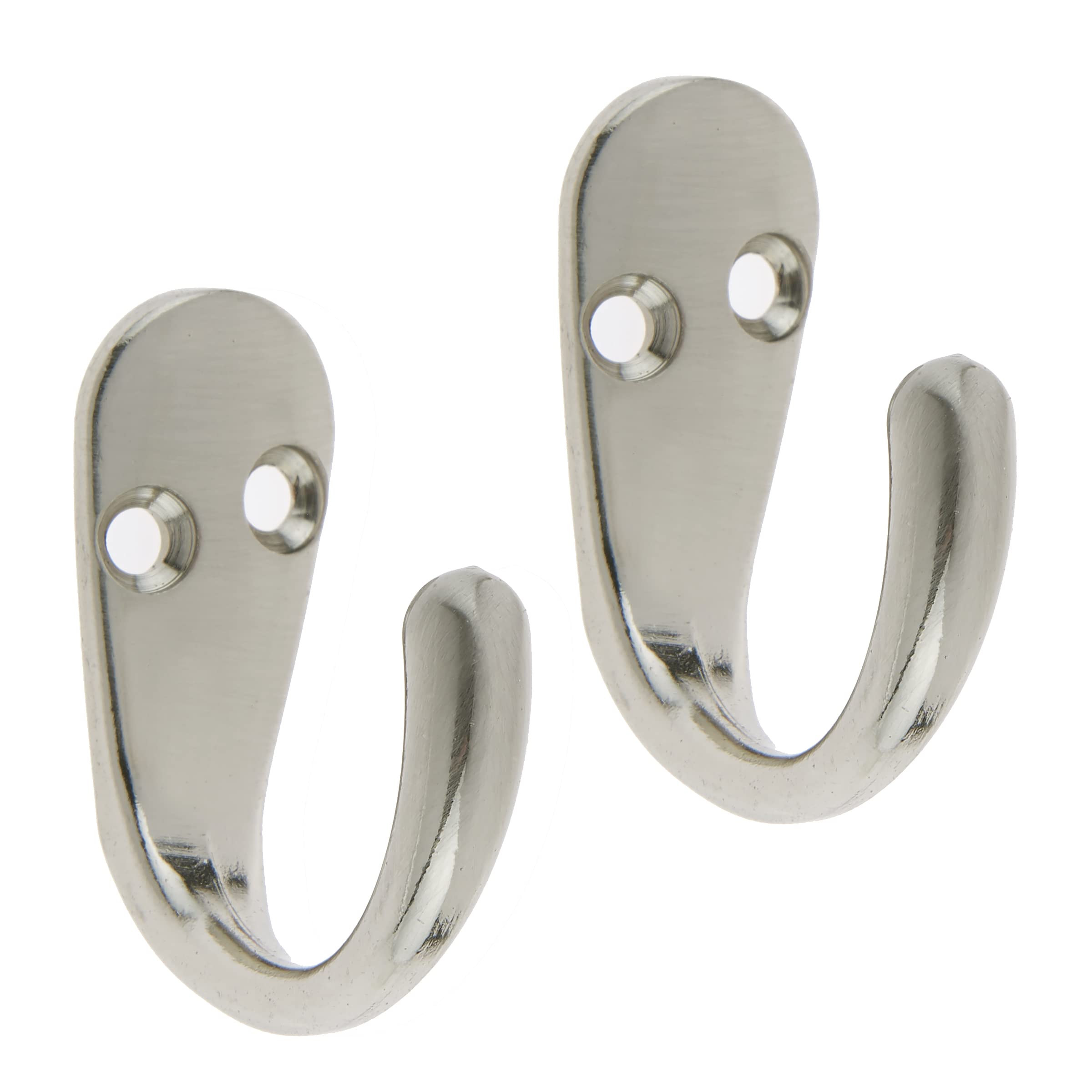 Select Hardware HK0209B 2X Single Robe Coat Hooks with Screws, Satin Nickel, Door & Wall Mountable Clothes Hanger for Bathroom Bedroom Living Room Hallway (Pack of 2)