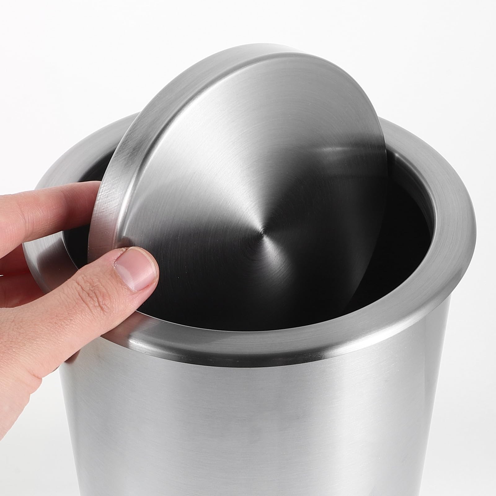 ibasenice Cubo de Basura Empotrado de 5,5l Tapa Abatible, Diseño Redondo de Acero Inoxidable para Cocina y Restaurante, Fácil de Limpiar y Ahorro de Espacio