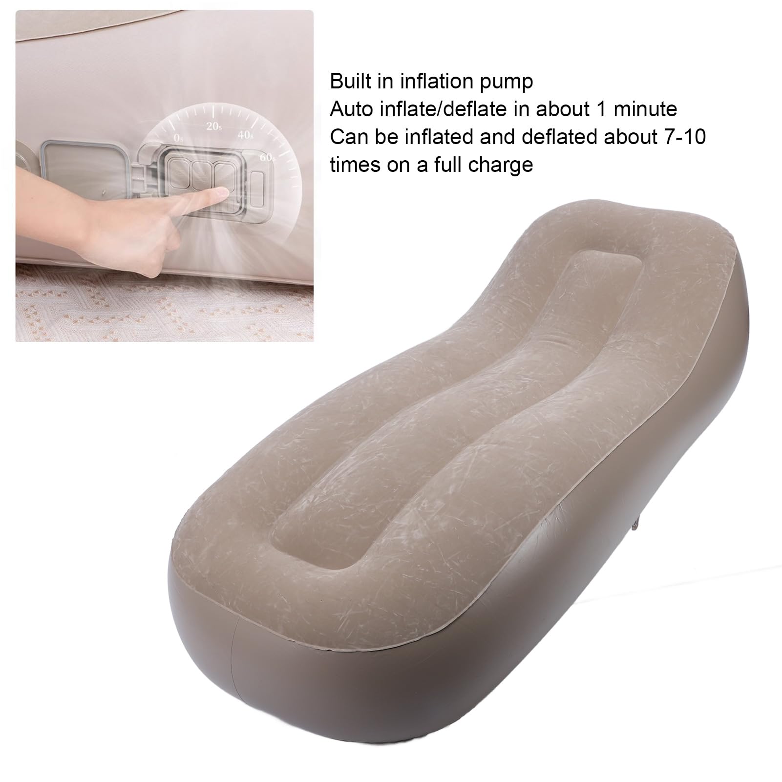 TOPINCN Air Sofa, PVC Inflatable Beach Lounger Flocking Portable Blow Up Sofa Auto Inflation Single Camping Sofa with Build in Pump for Indoor Outdoor 150KG Capacity