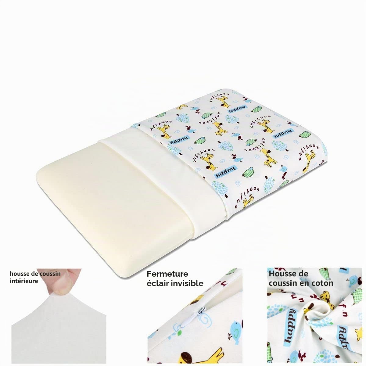 Oreiller pour Enfants 30x50cm Oreiller en Mousse à mémoire de Forme pour Enfants avec Housse en Coton Doux pour Dormir (3-8 Ans)